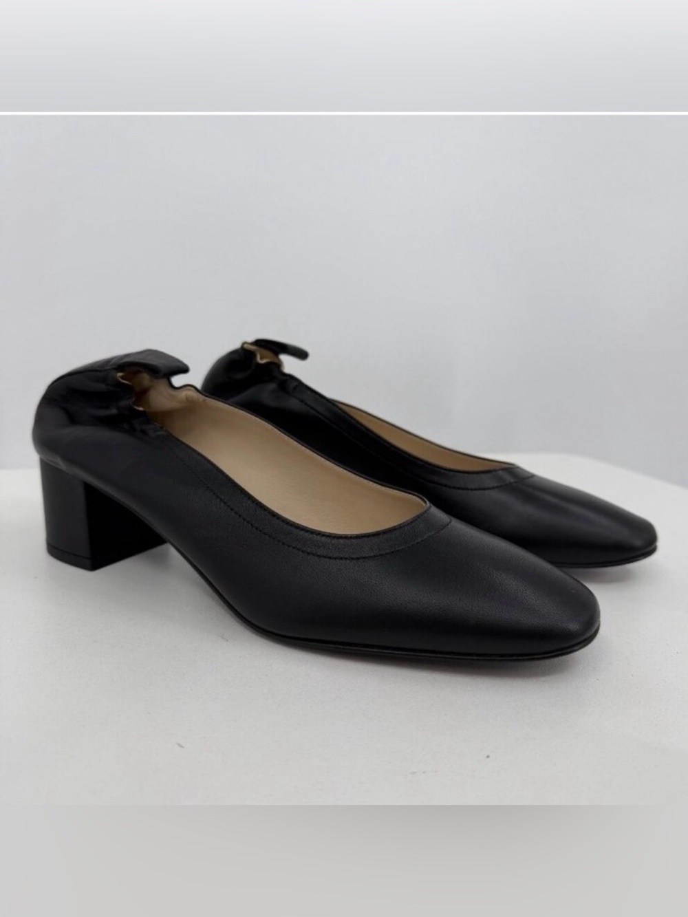 Everlane Italian Leather Day Heel size 7.5 Women's Black Elastic Back Comfort